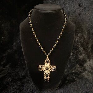 Black and Gold Cross Pendant Necklace
